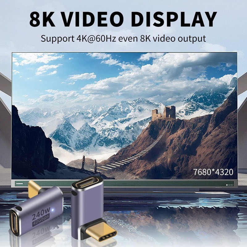 2pcs 240W USB 4 C Adapter Up Down Right Angle Male to Female 40Gbps Connector 8K gallery