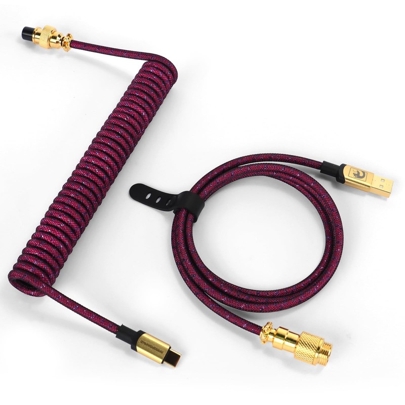 C03 Custom Coiled USB C To A Cable Braided Nylon Aviator Mechanical KB Rose
