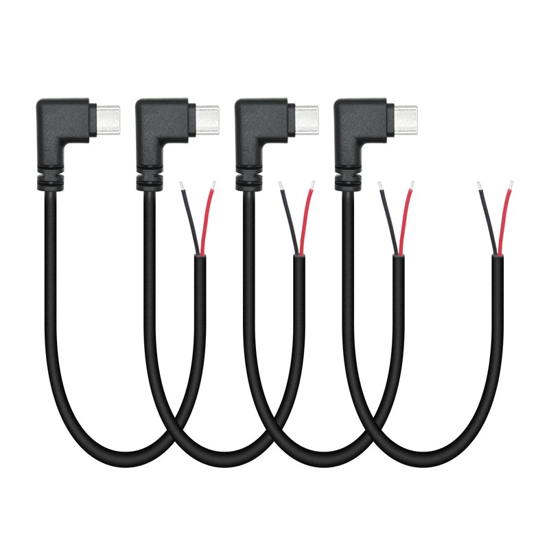 Right Angle USB C to 2-Pin Bare Wire Open End Cable 4 PCS 9inch 5V/3A