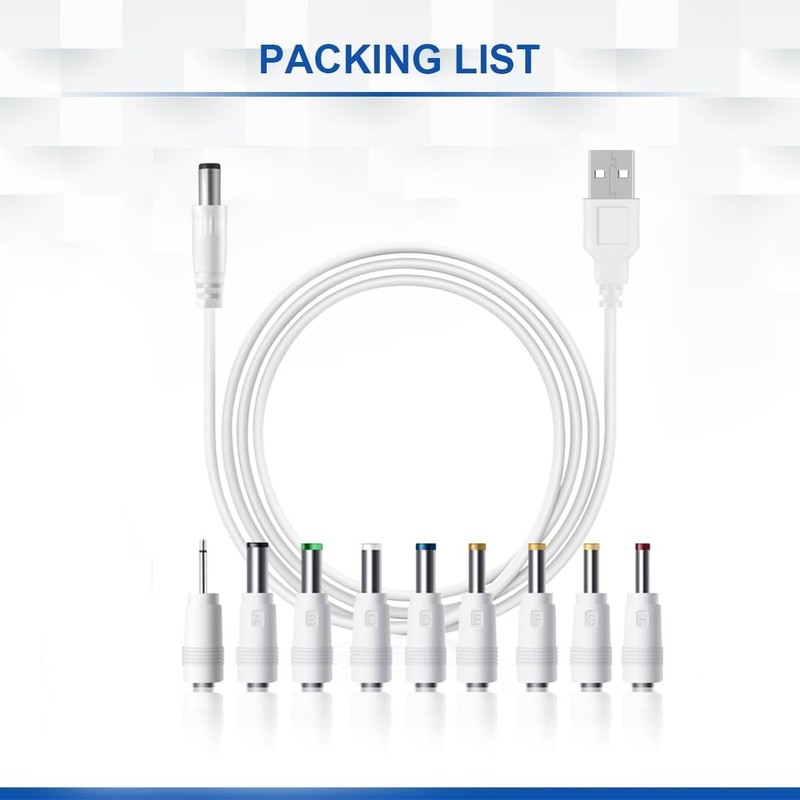 DC 5V Power Cord USB To 5V DC Power Cable Charging Cord With 9 Adapters gallery