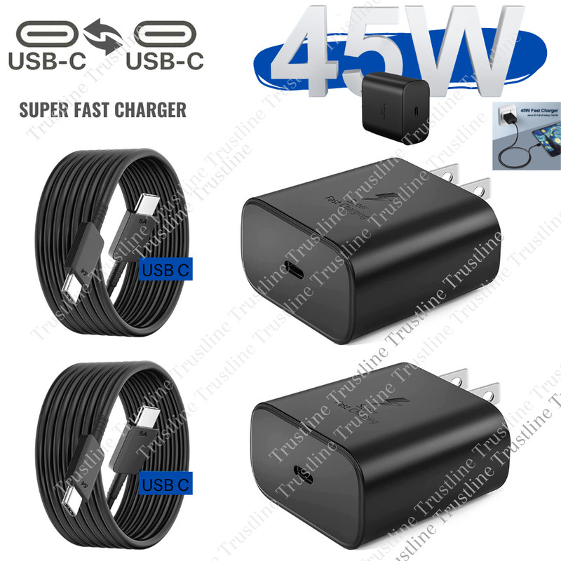 1-2X Lot 45W USB-C Super Fast Wall Charger Block PD USB C TO C Cable For Samsung