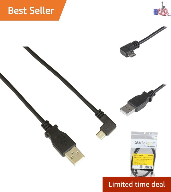 Durable 24 AWG Right-Angled Micro-USB Cable – 2m – Black for Fast Charging