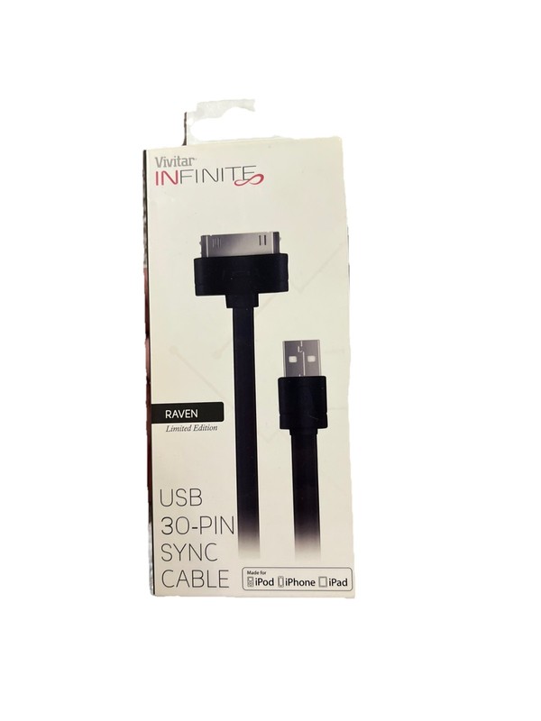 NIB Vivitar Infinite Raven Limit Edition Usb 30-pin Sync Cable iPod iPhone iPad