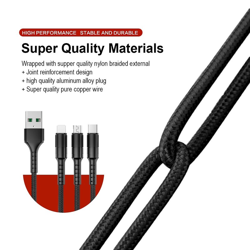 for iPhone 12/11/Pro/Max 3IN1 USB Type C / 8pin / Micro USB 2.0 Charging Cable gallery