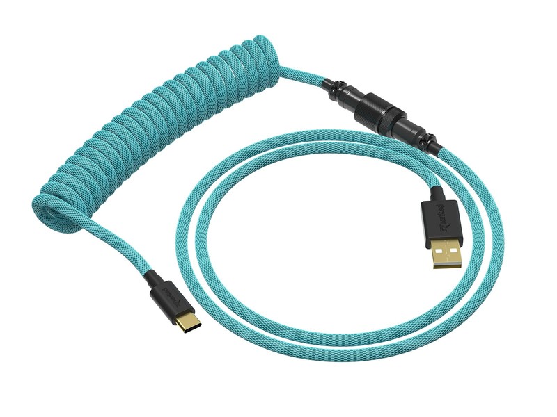 1 PC Coiled Keyboard Cable Double Sleeved 5Pin Aviator USB C To A Blue 20W gallery