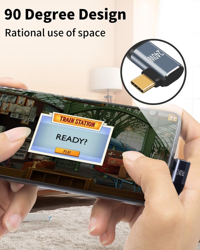 1.6ft 240W High Speed USB C Cable 90-Degree Type C Male to Male Fast Charge gallery