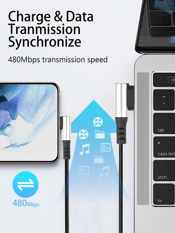 Right Angle USB C To A Cable 90 Degree 66W PD Power NylonBraided 6.6Ft 2m gallery