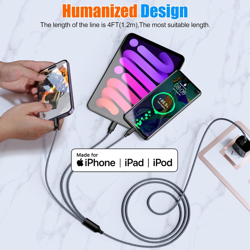 Multi Charging Cable 2ft 2Pack 3 in 1 Charger Cord, 2 feet, Black/Grey-2ft gallery