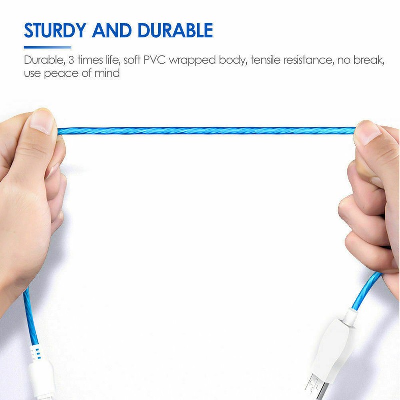 Flashing Cable Micro USB Flowing LED Light Charging Cord For Samsung HTC Android gallery