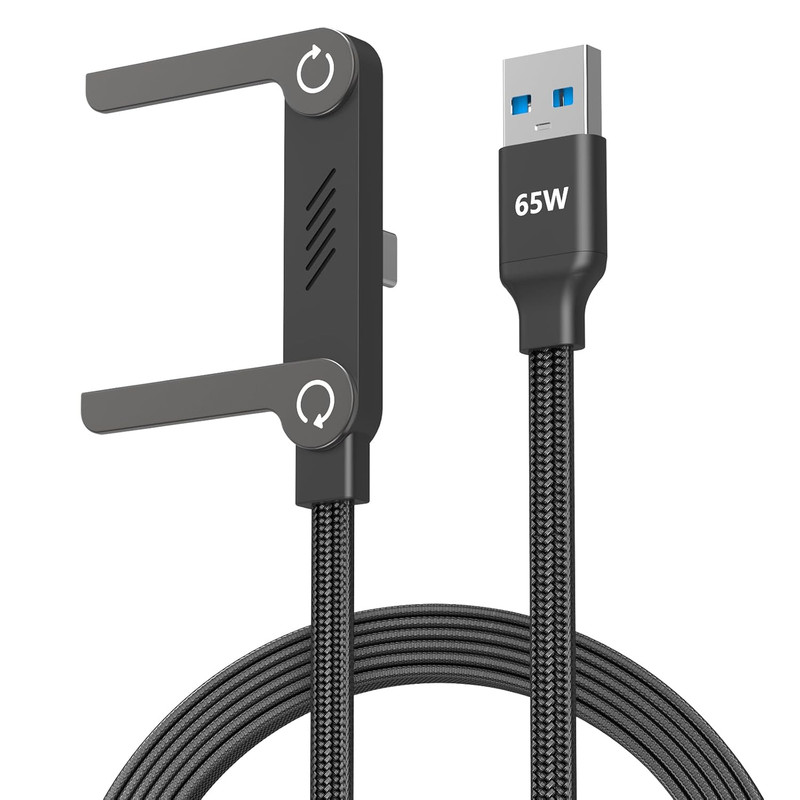 65W USB A to USB C Cable 5FT Braided Fast Charger with Foldable Stand