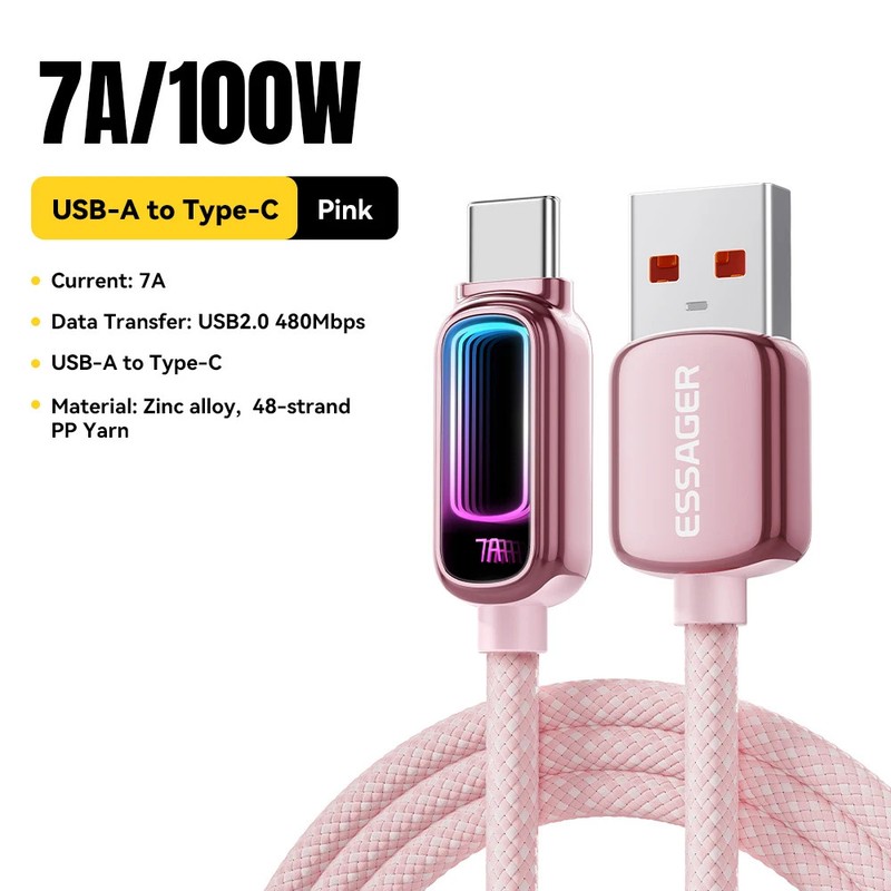 Essager 100W USB Type C Cable 7A PD Fast Charging Data Wire For XiaoMi Samsung