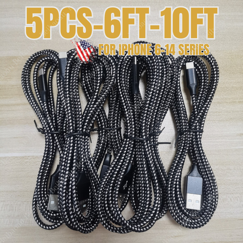 5X Fast Charger Cable Heavy Duty 6/10FT Lot For iPhone 14 13 12 8 Charging Cord