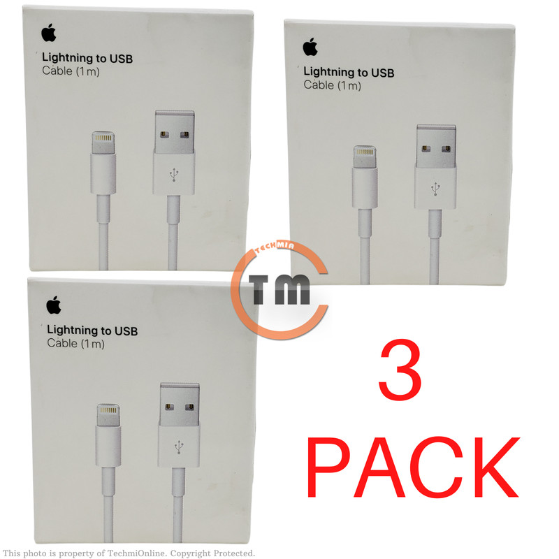 3 PACK Apple 1M (3.3′) USB Type-A to Lightning Charging Cable A1480 (MXLY2AM/A)™