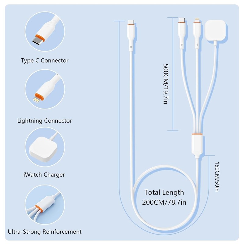100W USB C Multi 3 in 1 Smart iWatch Charge Cable for iPhone/Apple Watch, Typ... gallery