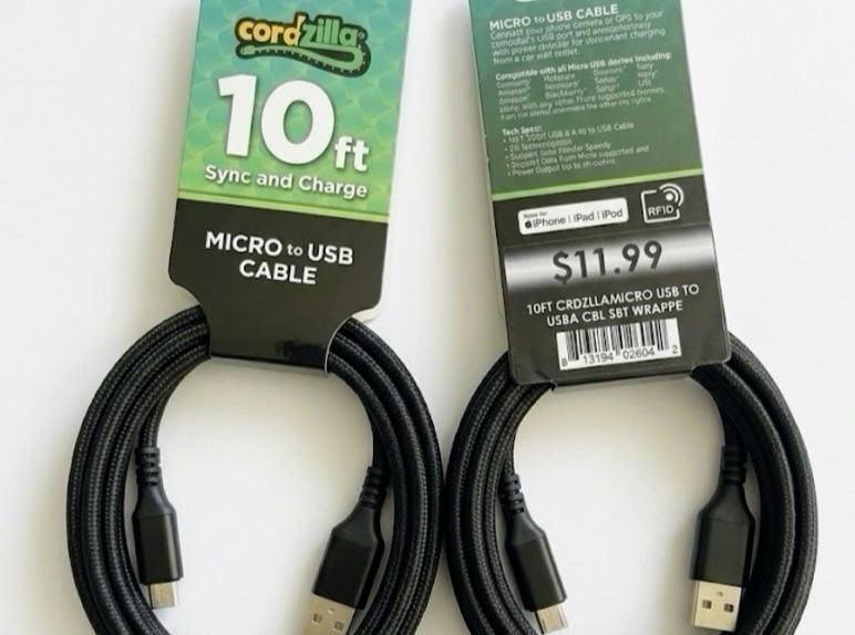 Micro USB to USB-A Cable • 10ft Braided • Fast Charge Sync • Heavy Duty • Black