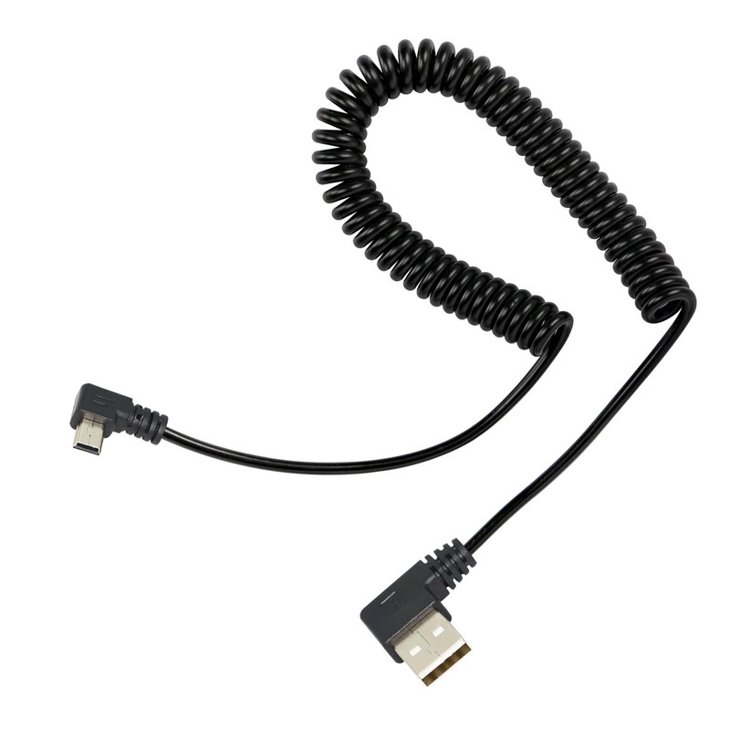 Mini USB Coiled Cable Right Angle Sync Charging Spring Spiral Cord 1.543.94FT
