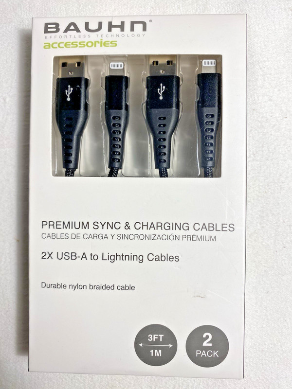 NEW BAUHN 2X USB-A to Lightnin Cables for Apple Iphone, iPad and iPod