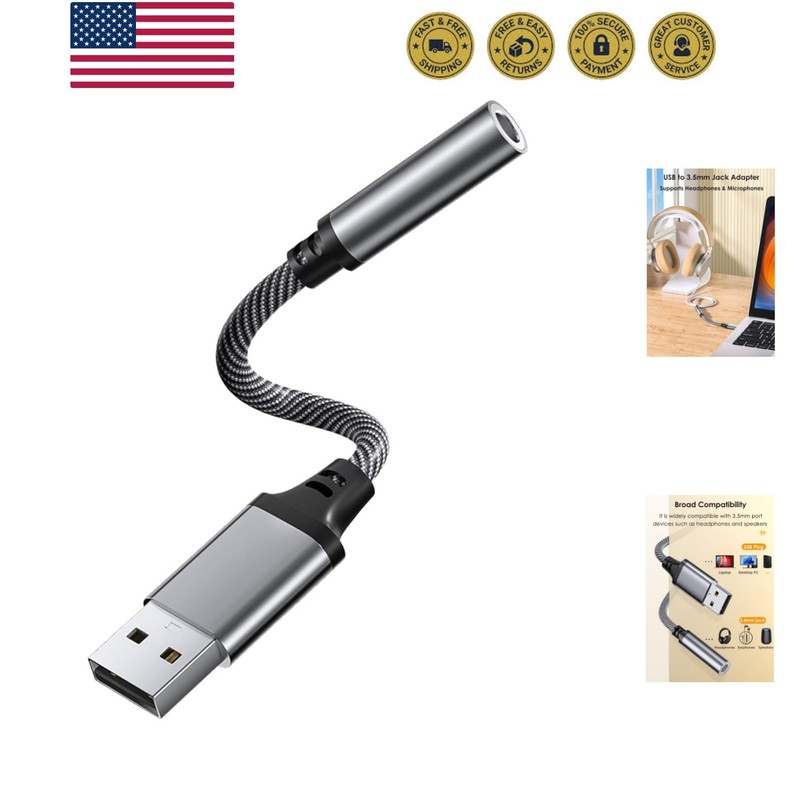 USB to 3.5mm Jack Audio Adapter, USB to Audio AUX Jack Adapter Compatible wit…