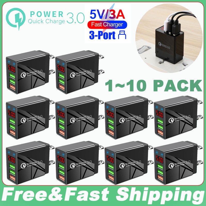 3-Port Fast Quick Charger 3.0 USB Hub Wall Charging Block Power Adapter US Lot