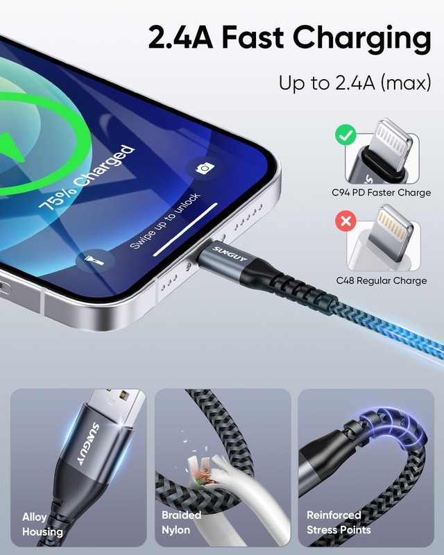 USB-A to Lightning Cable 2FT, 2Pack [MFi Certified] USB to Lightning Cable for C gallery