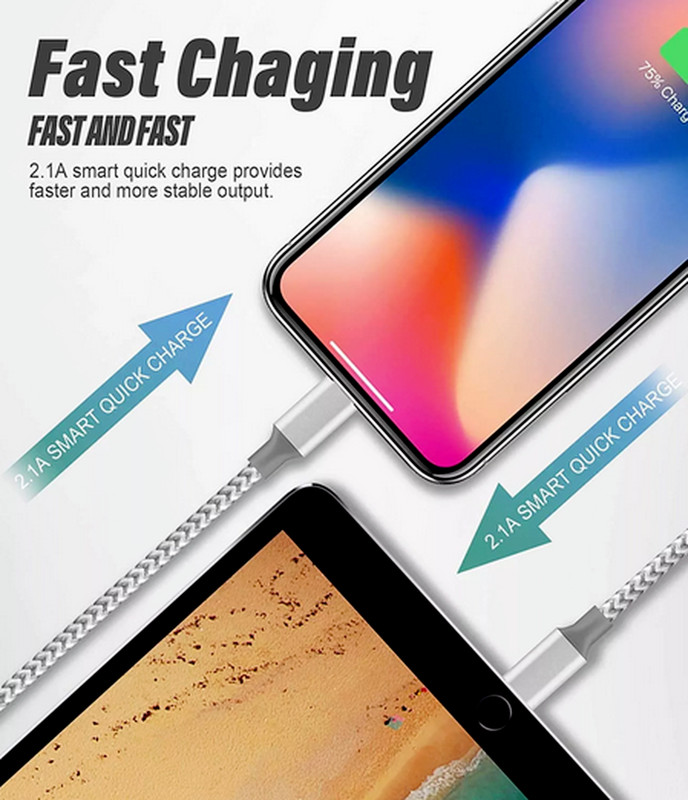 3PACK Fast Charger USB Cable 6FT/10FT For iPhone XS XR Max 6 7 8 11 12 13 Pro gallery