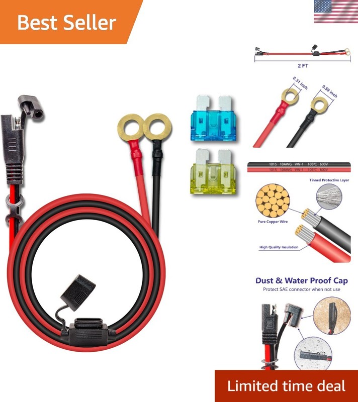 Versatile 10AWG Charger Cable for Solar Panels, Cars & Motorcycles, Waterproof