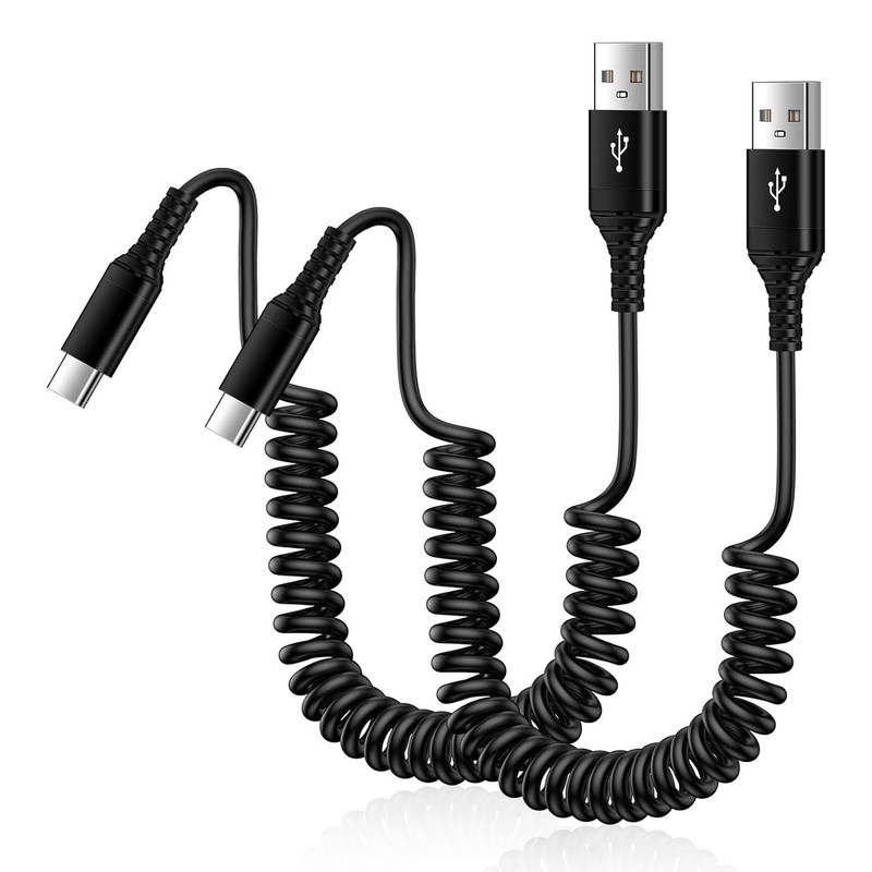 S25 Ultra Type C Cord Android Charger Phone Cord Coiled USB Type C Cable 5FT USB