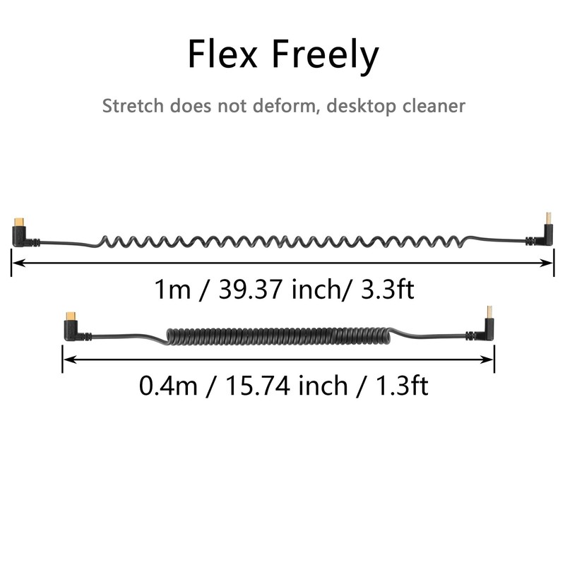 90 Degree USB Type C Spring Cable 5Gbps Retractable USB3.0 to USB C Charging ... gallery