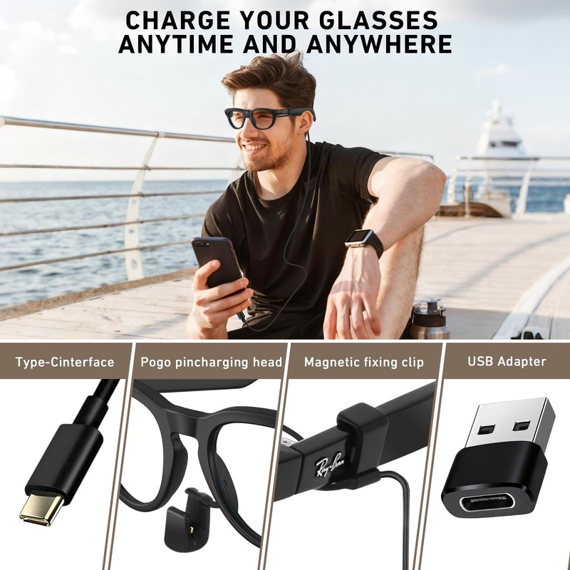 2 in 1 USB-Charging Cable, Suitable for Ray-Ban Meta Wayfarer/Skyler (Second ... gallery