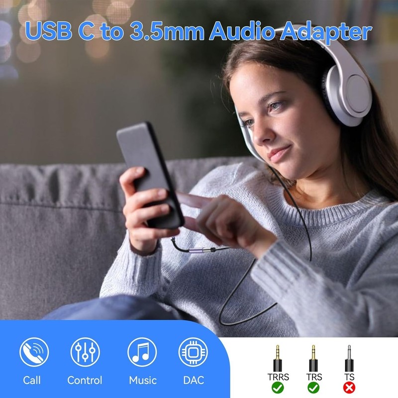 USB Type C to 3.5mm Headphone Jack Adapter, (2-Pack) USB C to Aux Female Audio gallery