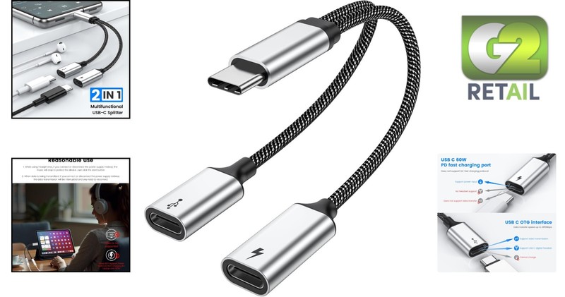 Type C Y Splitter Cable - 60W Fast Charging, Ideal for Gamers & Tech Enthusiasts gallery