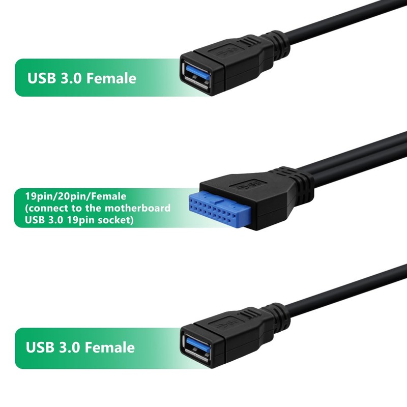2 Port USB 3.0 Female to Motherboard 19/20pin Y Splitter Cable USB 3.0 Front ... gallery