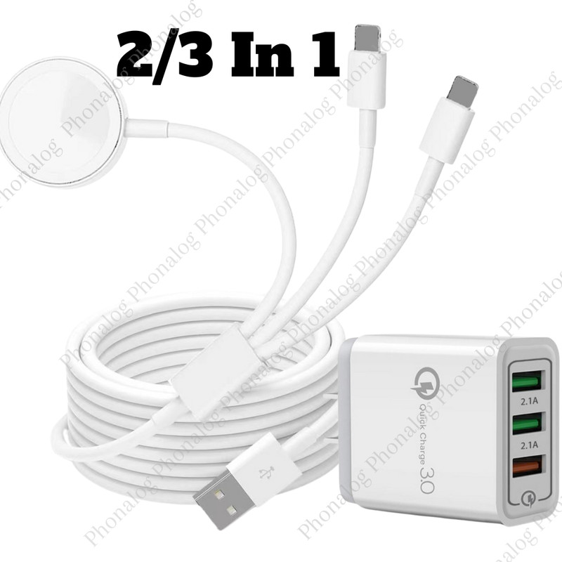 For iPhone Apple Watch iWatch 7/6/5/4/3/2/1/SE USB Magnetic Charger Cable Cord