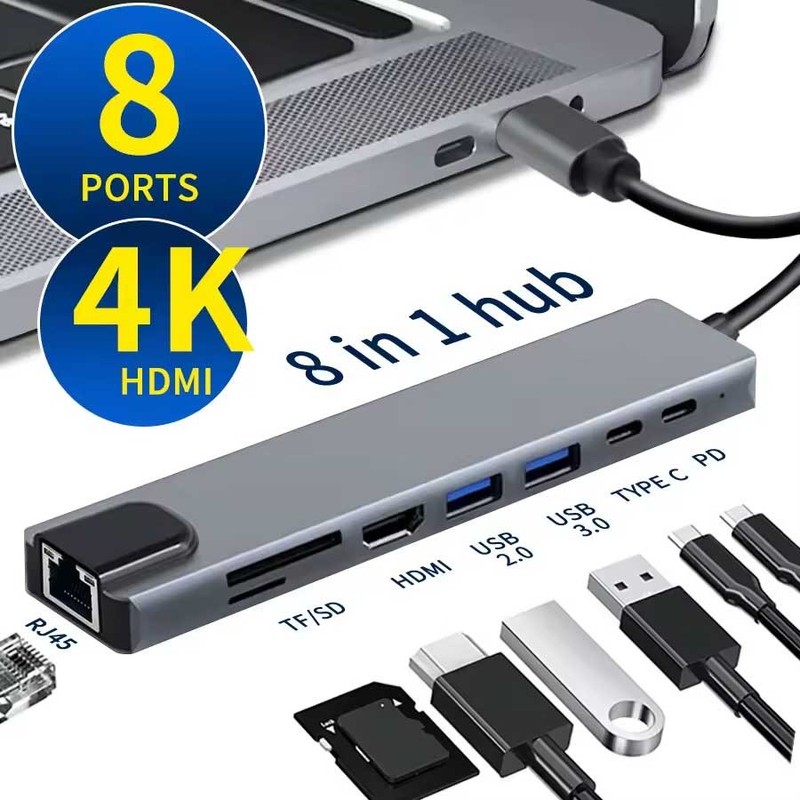 For Galaxy XCover7/XCover6 Pro - HDMI TV Adapter 8-in-1 USB-C Hub RJ45 Ethernet gallery