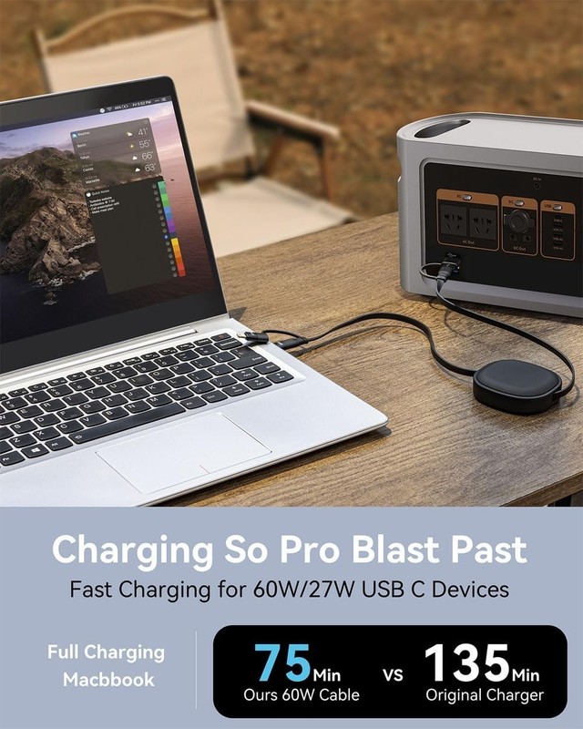 2Pack 5 in 1 Retractable Fast Charging Cable, USB C to USB C Fast Charging gallery