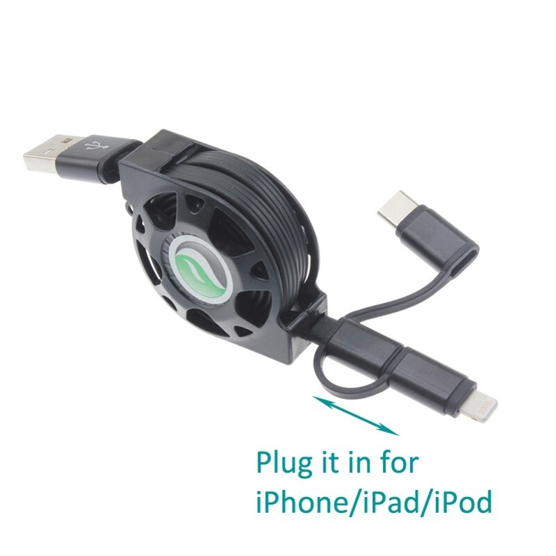 Retractable USB Cable Fast Charger Power Cord 3-in-1 Wire Sync for Smartphones gallery