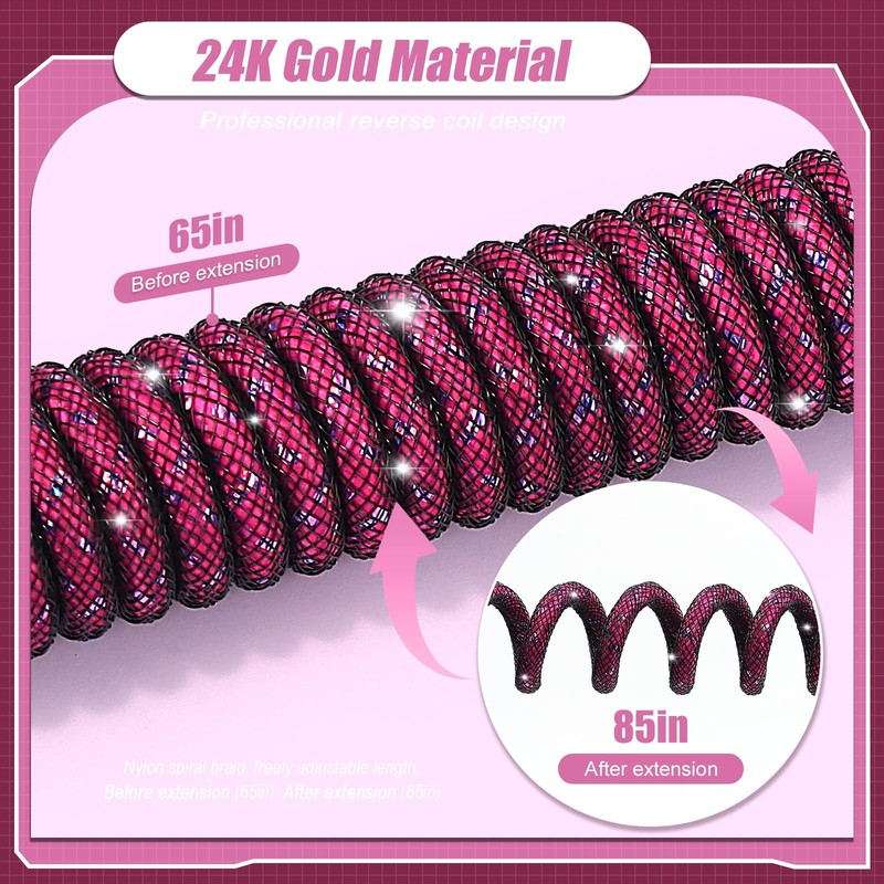 C03 Custom Coiled USB C To A Cable Braided Nylon Aviator Mechanical KB Rose gallery