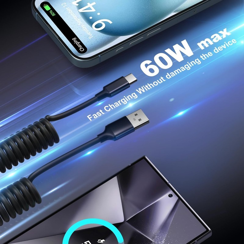 iPhone 16e Car Charger Cable Coiled USB C Cord, OKRAY USB-A to USB-C... gallery