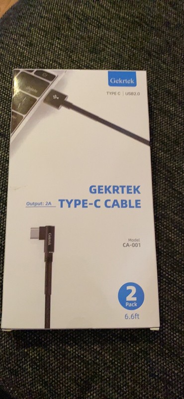 USB Type-C Cable 6.6ft Gekrtek 2A Output USB2.0 CA-001 L-Shape 2Pack