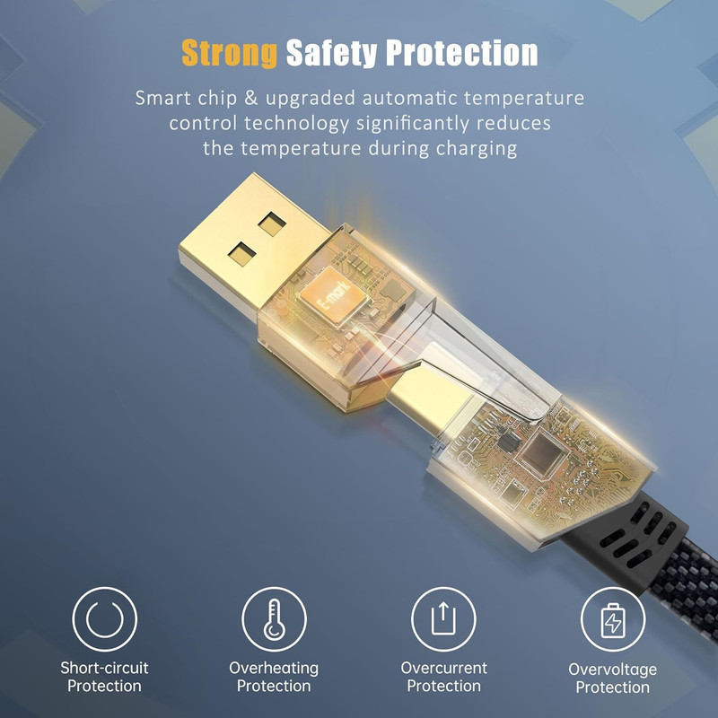 6ft 4-in-1 Fast Charging Cable, USB-C/USB-A, PD 65W gallery