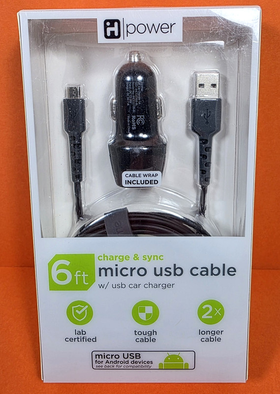 Micro USB Charge And Sync Cable For Android iHome 6 ft, Includes Cable Wrap