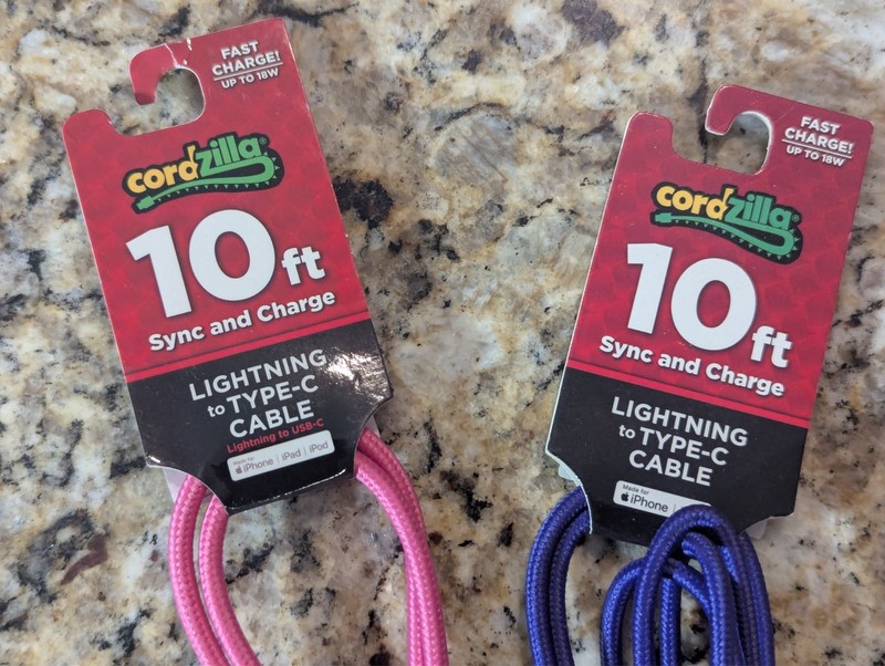 Cordzilla 10 ft 8 Pin iPhone Compatible to USB-C Charging Cable Pink Purple 2 PK gallery
