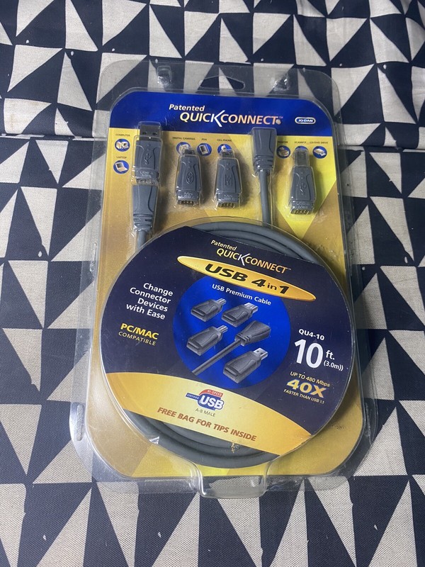 Quick Connect 24 Karat Gold USB Cable Set 4 in 1 10ft