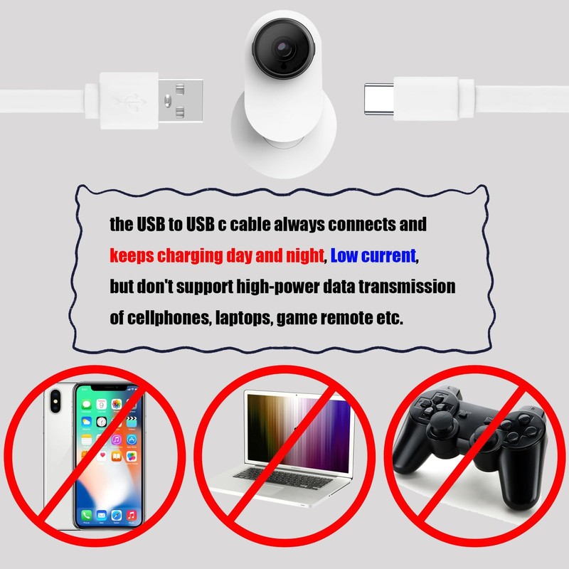 USB to USB C Cable for Security Camera Type C Charging Cord 33FT/10M Flat Lon gallery