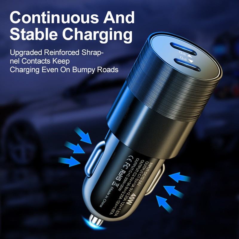 Dual USB C Fast 40W Car Charger Adapter PD Cord For iPhone 16 15 Pro Max Samsung gallery