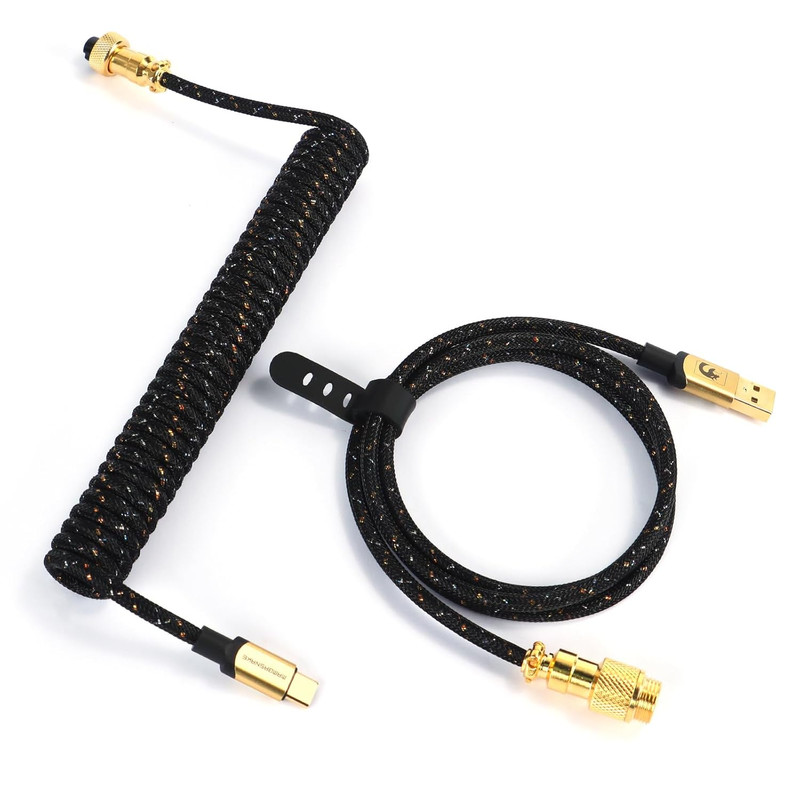 C03 Custom Braided Coiled USB C to A Keyboard Cable Black Extendable Spiral