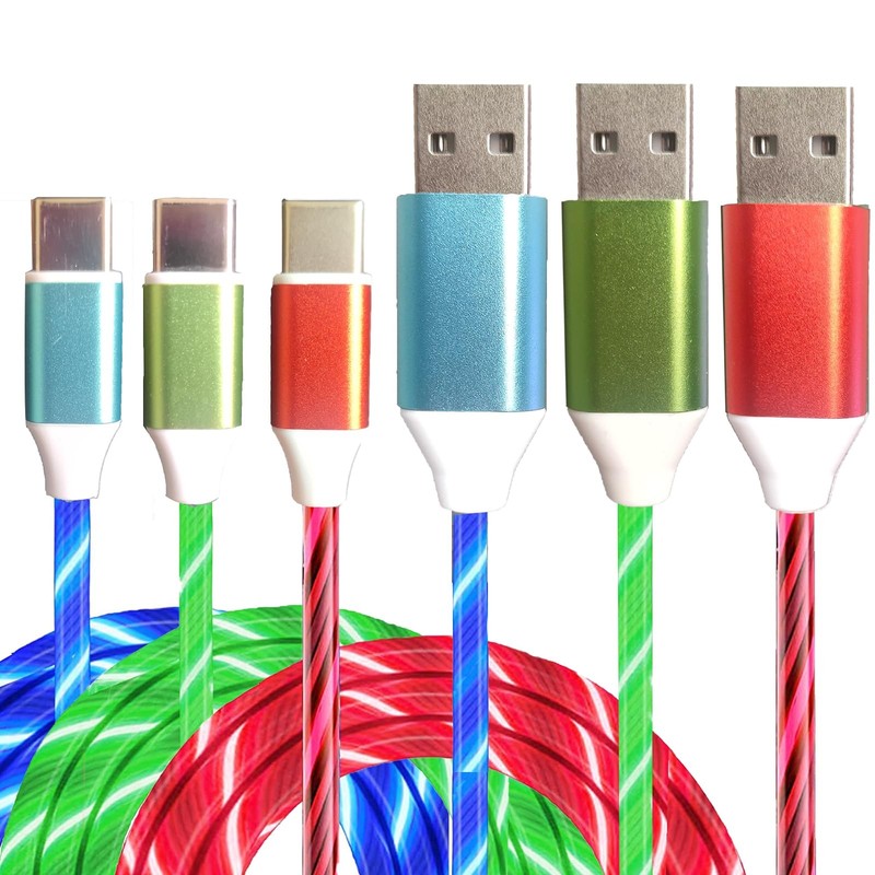 3 Pack Led USB C Charging Cable Light Up Type C Charger LED Light Up Fast USB…