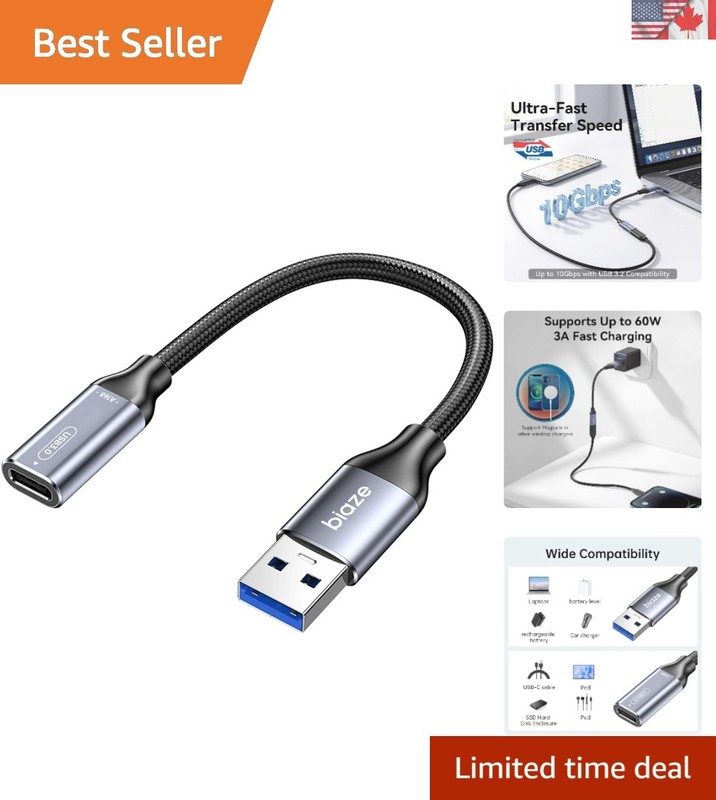 High-Speed USB A to C Adapter – 10Gbps Data Sync & Multi-Device Compatibility