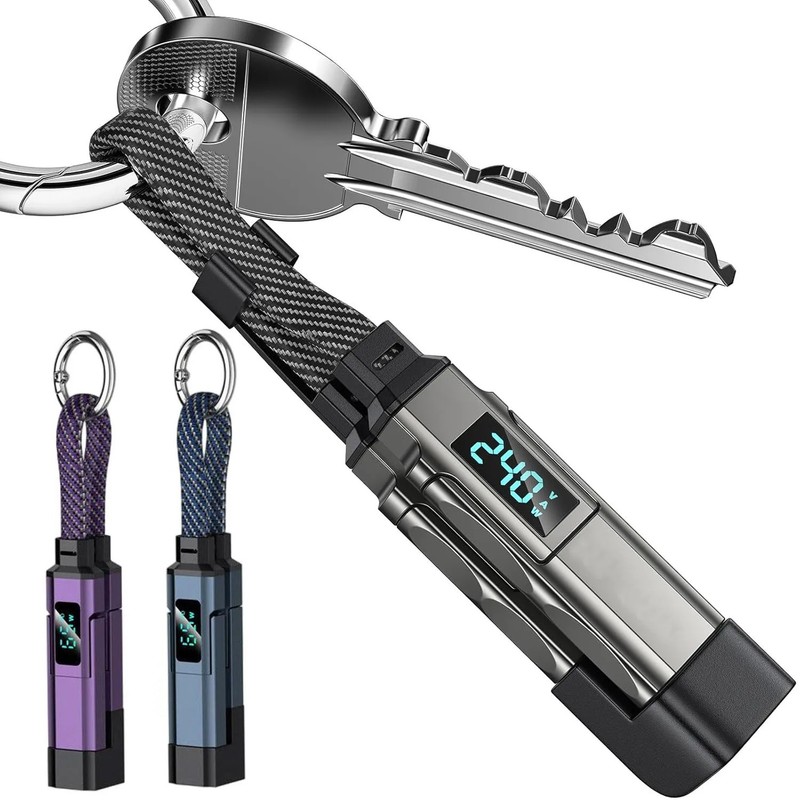 4-in-1 60W USB-C Fast Charging Keychain Cable: Data Sync for Phone Tablet Y3ND.