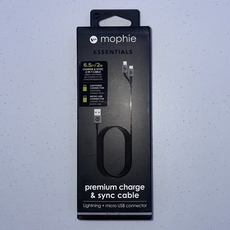 iPhone & Android charger-Mophie Essentials 6.5FT/2M 2-in-1 charge & sync